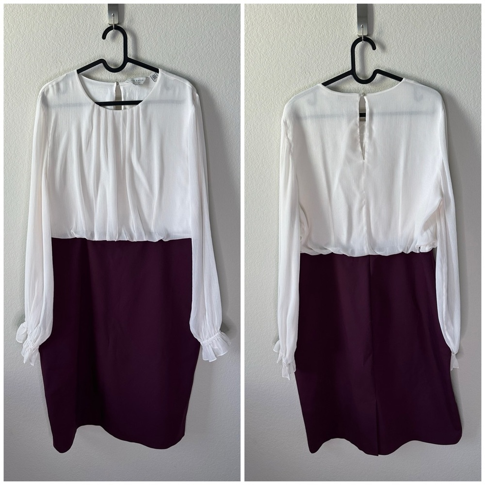 Two-Tone White and Plum Long-Sleeve Women’s Dress